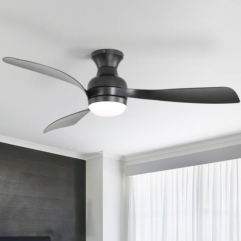 Sofucor 52-Inch Fulsh Mount Ceiling Fan With Light, 18W LED Dimmable Light With Memory Function, DC Motor, 1/4/8H Timer Setting - Black