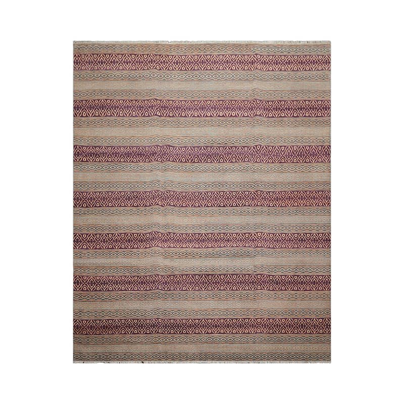 Gray 100% Wool Oriental Rug, Hand Knotted in Transitional Style - 8' x 10'