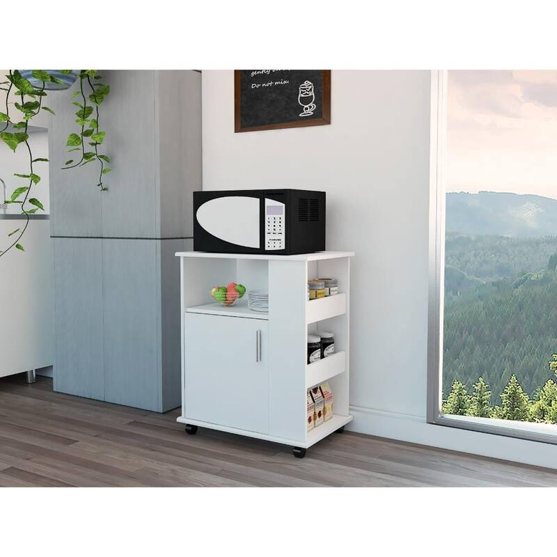 Kit Lower Microwave Cabinet, Single Door, Three Side Shelves - White