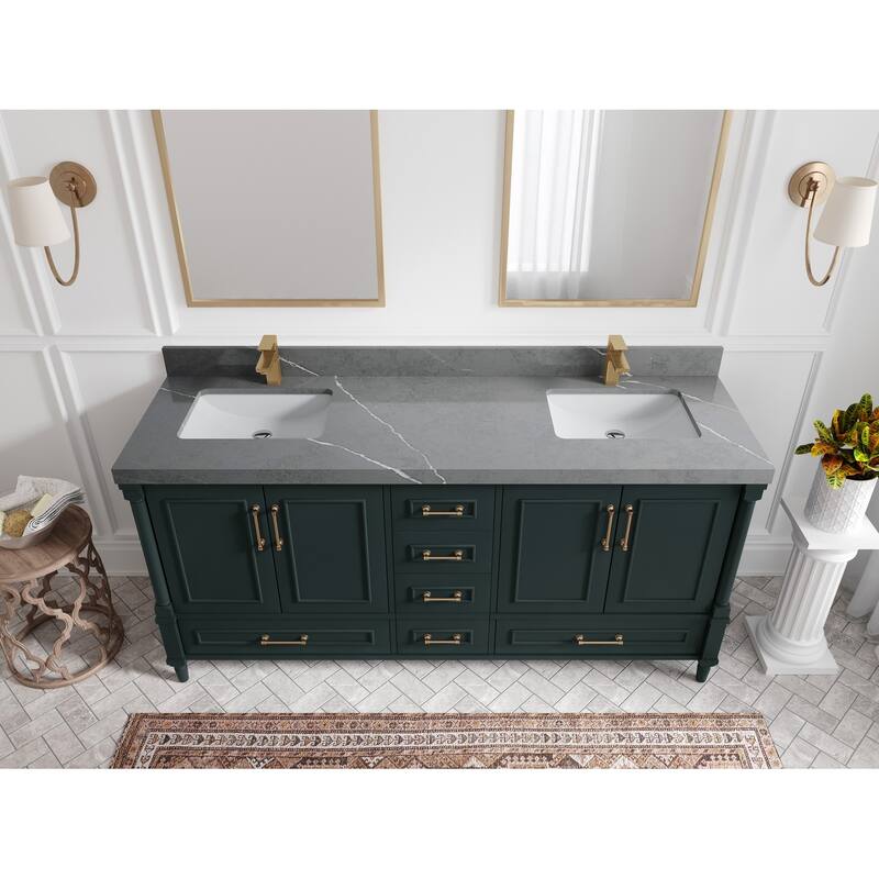 Willow Collections 72 in. W x 22 in. D Aberdeen Double Sink Bathroom Vanity with Countertops - 2" Piatra Gray - Dark Forest Green