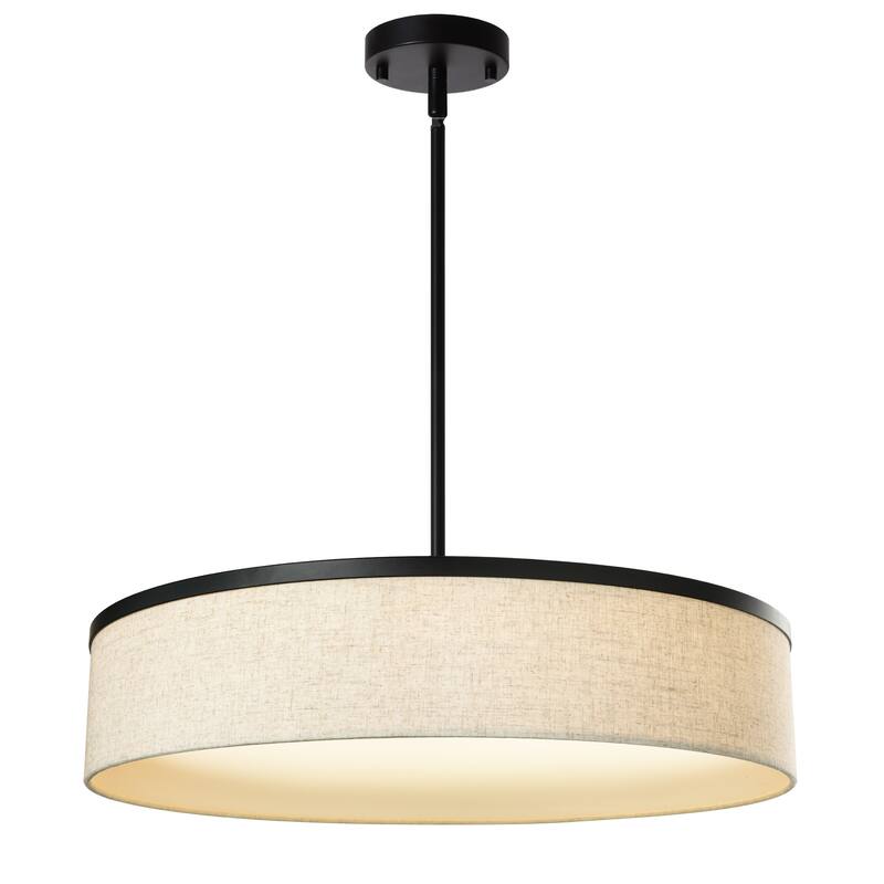 Farmhouse Drum Chandelier Integrate LED Ceiling Pendant w Fabric Shade