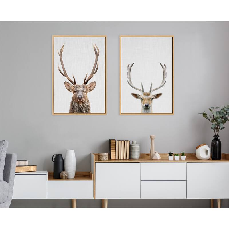 Kate and Laurel Sylvie The Red Deer Color Framed Canvas by Simon Te