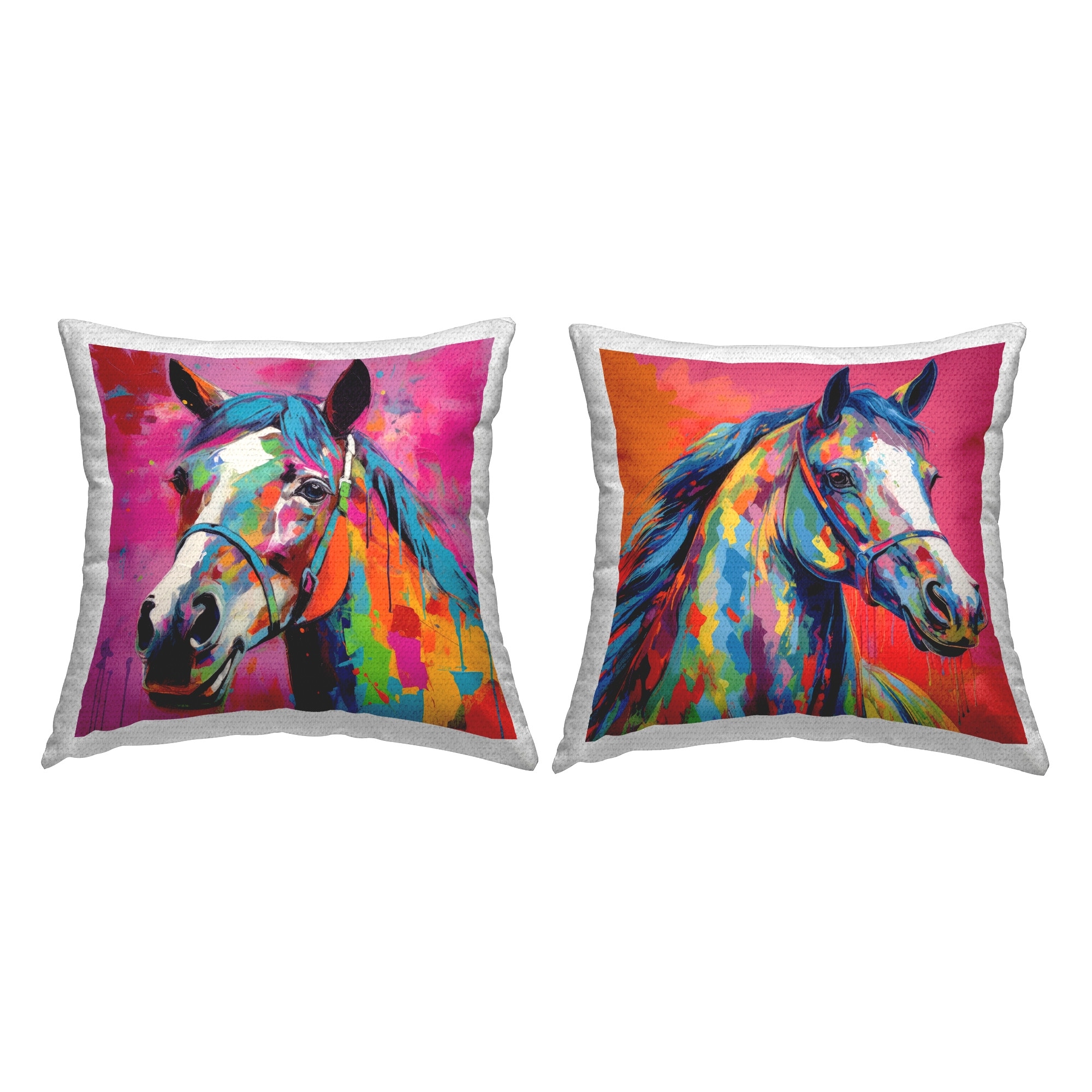 Stupell Bright Neon Horse Portrait Printed Outdoor Throw Pillow Design by Lil' Rue (Set of 2)