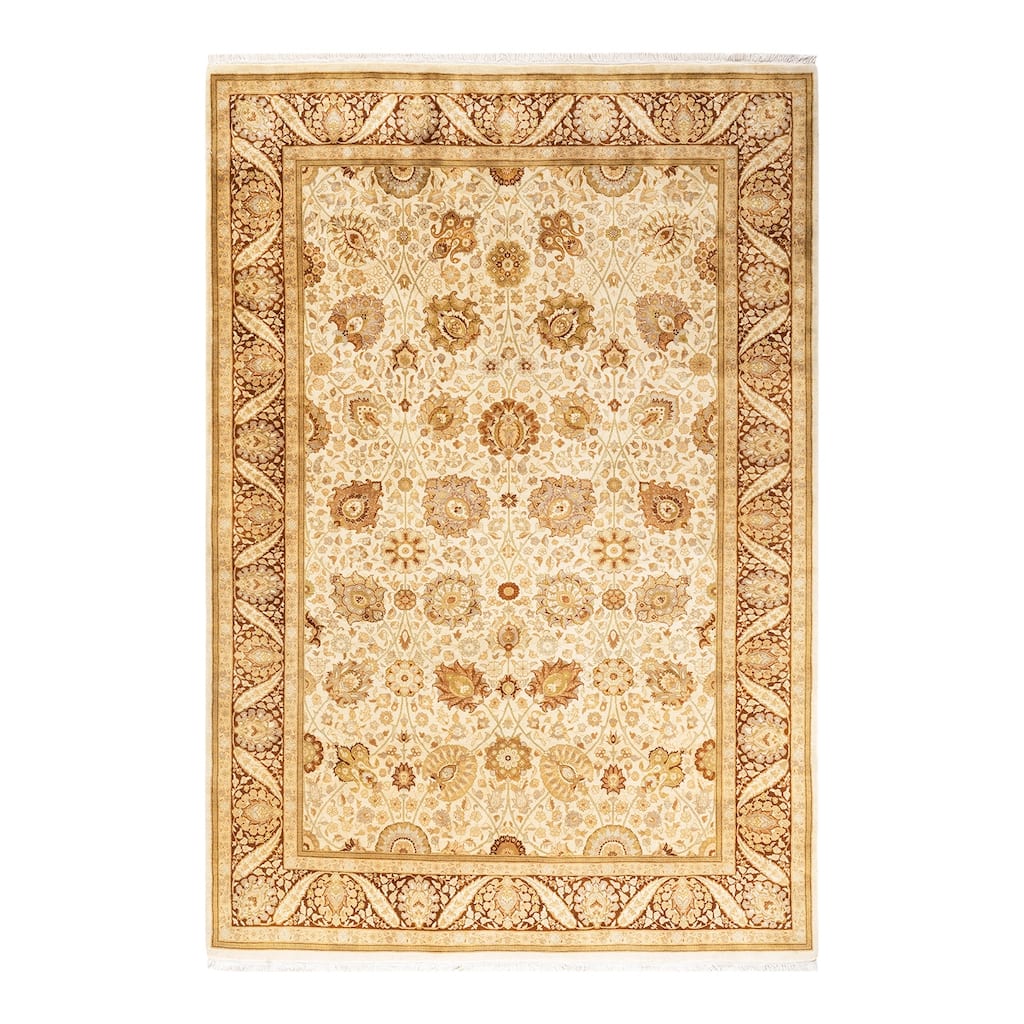 Overton Handknotted Wool Traditional Oriental Ivory Area Rug - 6' x 9'