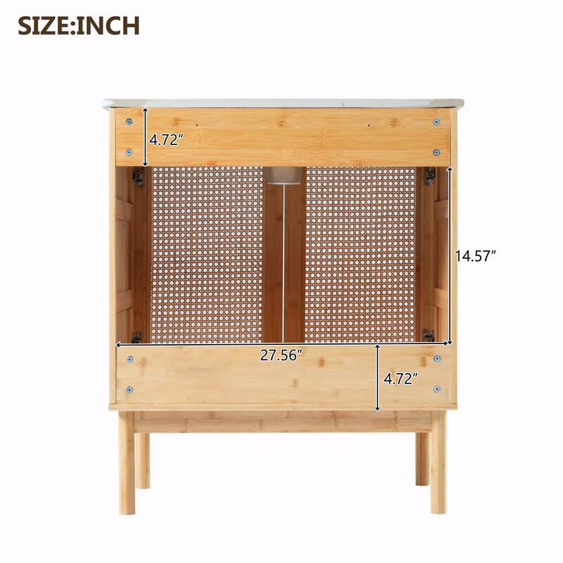 30" Bathroom Vanity with Handmade Rattan Doors - Natural Materials & Soft-Close Mechanisms