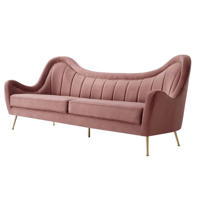 Tulsa Modern Heather Pink Velvet Upholstered Sofa with Gold Metal Legs