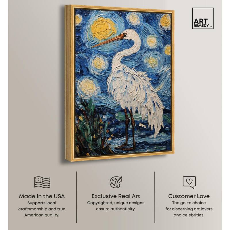 Crane in Starry Night Canvas by Art Remedy