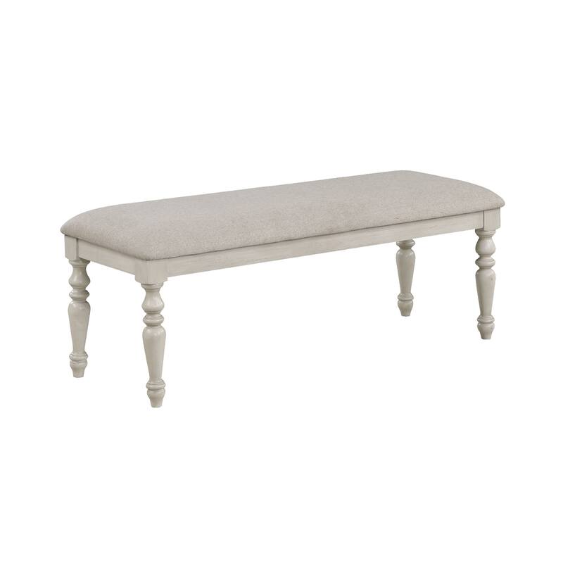 Katherine 48 Inch Bench with Fabric Seat and Turned Legs, White ...
