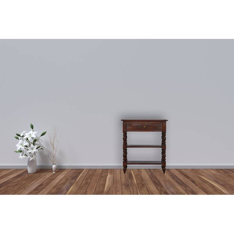Artisan Furniture Solid Wood Turned Occasional Table, Brown with One drawer