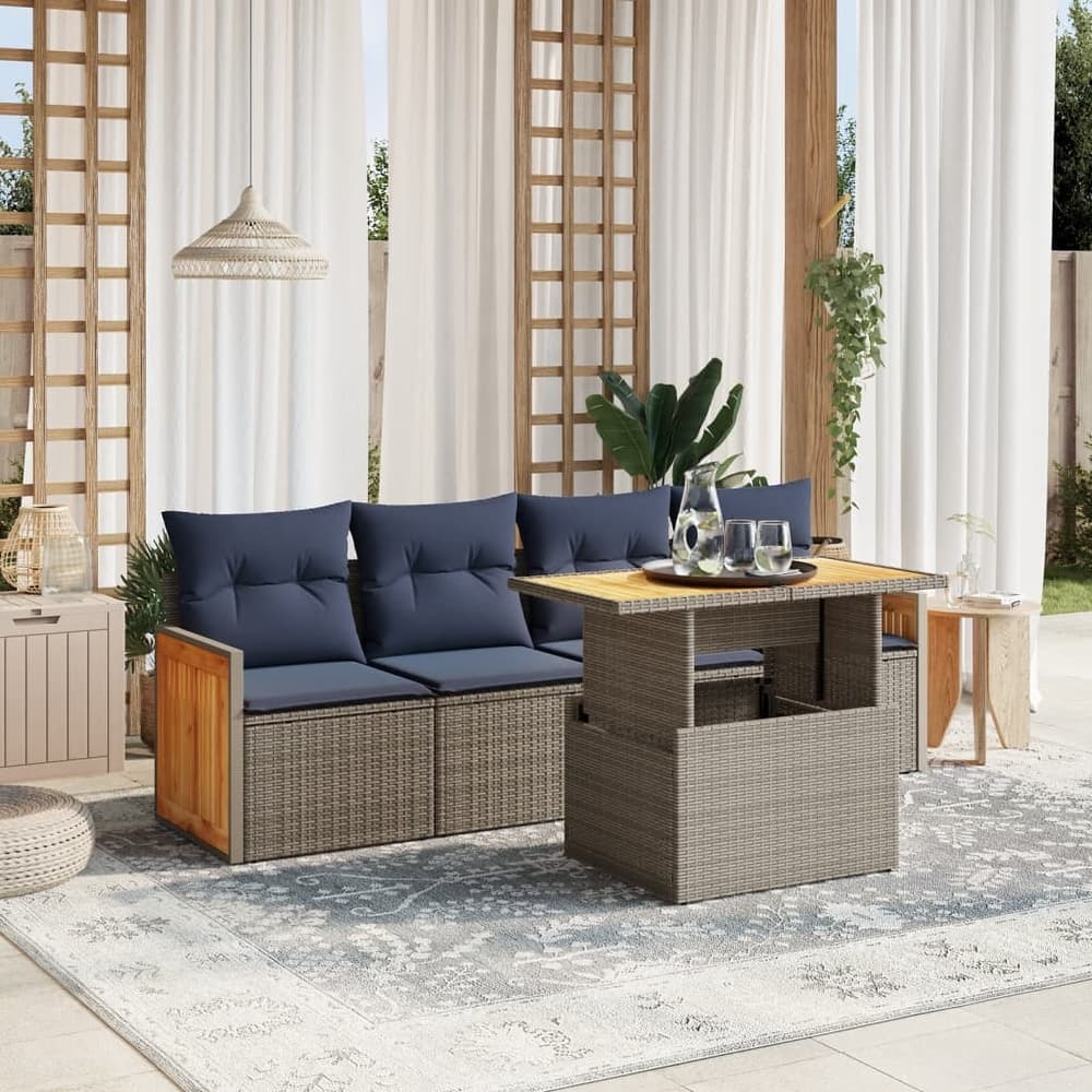 vidaXL Patio Sofa Set with Cushions Outdoor Furniture 5 Piece Poly Rattan - 21.7 x 24.4 x 27.2