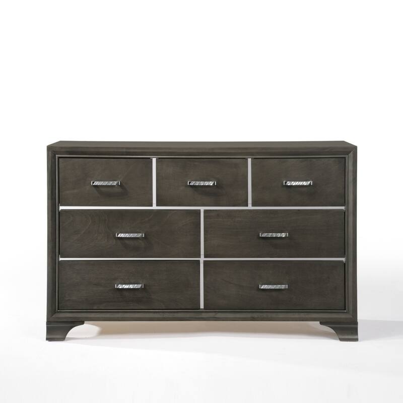 Wood Bedroom 7 Drawers Chest, Grey Finish Storage Dresser, No Assembly