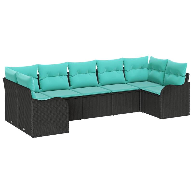 vidaXL 7 Piece Garden Sofa Set with Cushions Black Poly Rattan - 24 x 48 x 27 in
