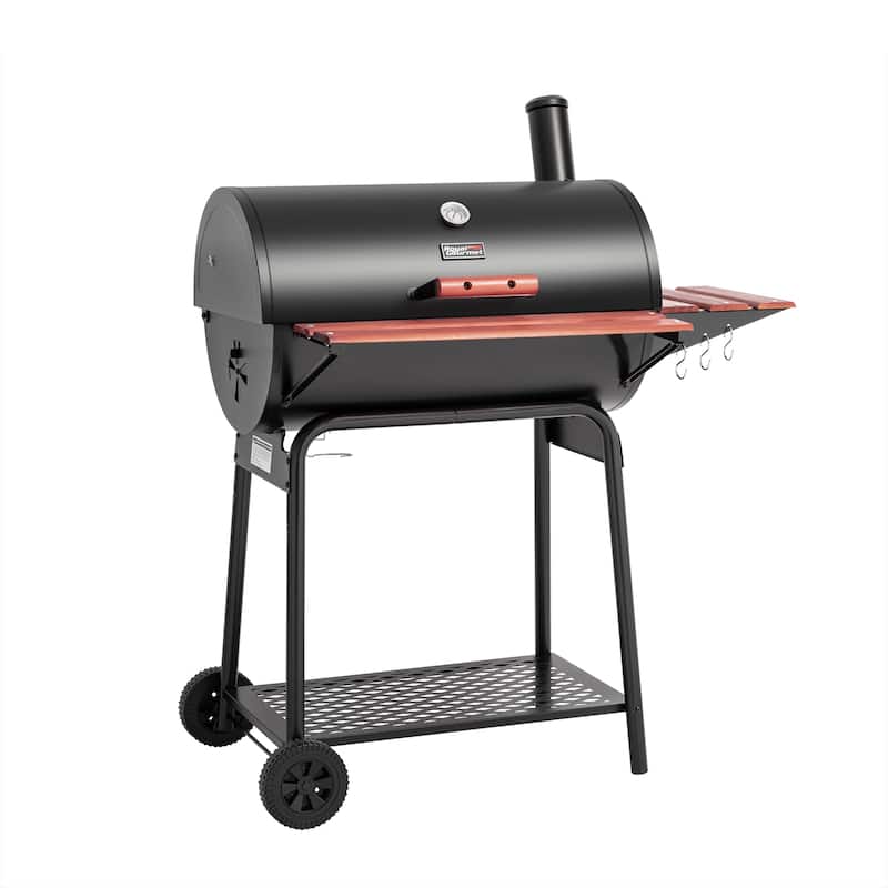Royal Gourmet CC1830V Charcoal Grill with Wood-Painted Side and Front Table, Black