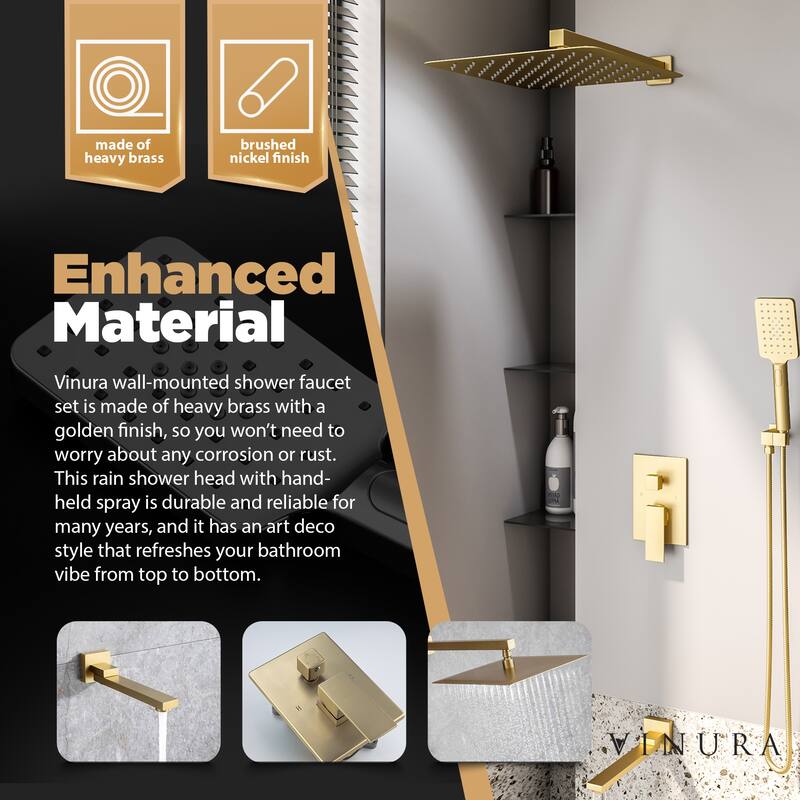 Shower Faucets Sets - Golden Rain Shower Head with Handheld Spray - Medium