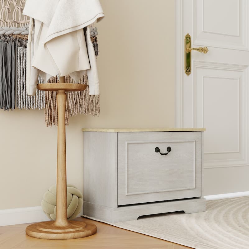 17.71 in. H x 23.62 in. W Antique White Shoe Cabinet with 1 Flip Drawer and Adjustable Shelf