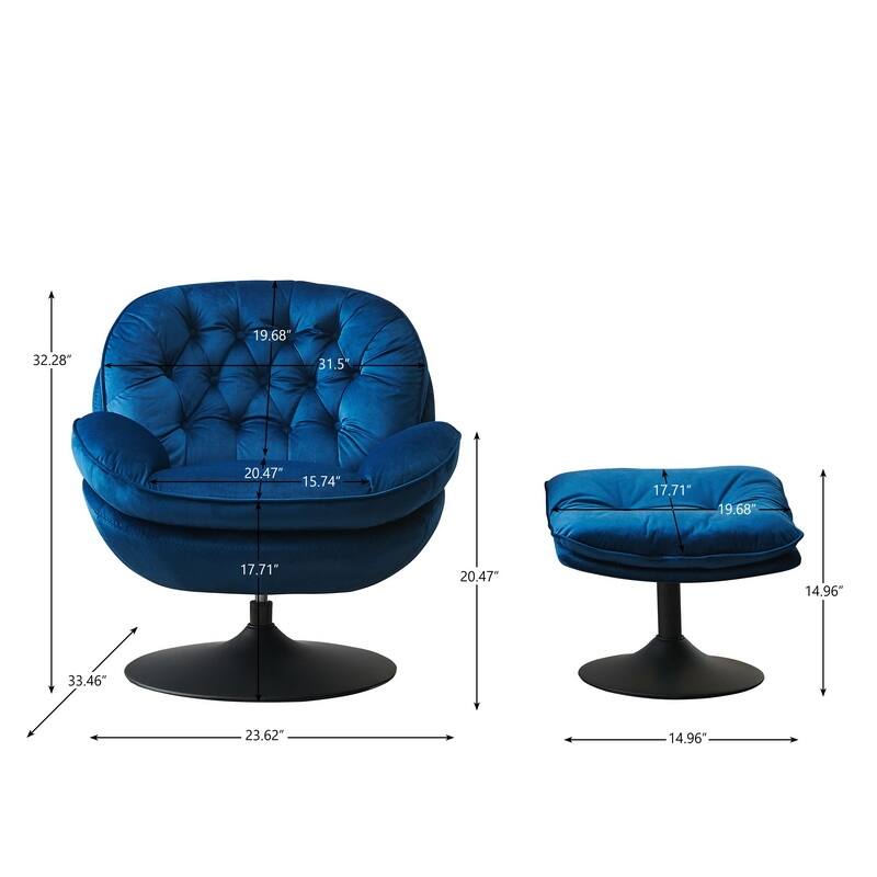 Swivel Leisure Chair Velvet Upholstered Lounge Chair Comfortable Deep Buttons Backrests Chair with Ottoman