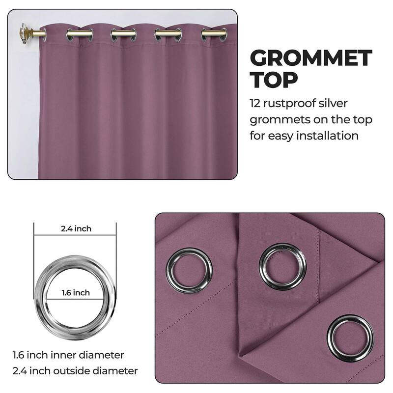 Superior Solid Machine Washable Room Darkening Grommet Blackout Curtains, Set of 2