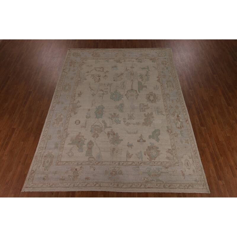 Vegetable Dye Oushak Turkish Rug Handmade Floral Wool Carpet - 9'4"x 12'5"