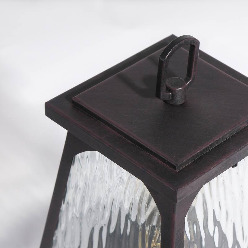 Modern Farmhouse 1-Light Outdoor Post Light Black Lantern with Water Ripple Clear Glass - W 6.7" x H 14.6"