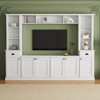 TV Stand with Adjustable Shelves, Bridge for 75'', Entertainment Wall Unit Set.