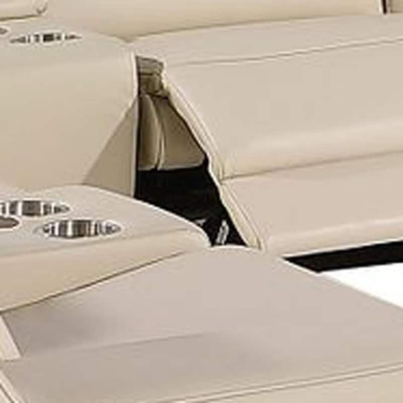 HomeRoots Beige Italian Leather Power Reclining U Shaped Twelve Piece Corner Sectional With Console