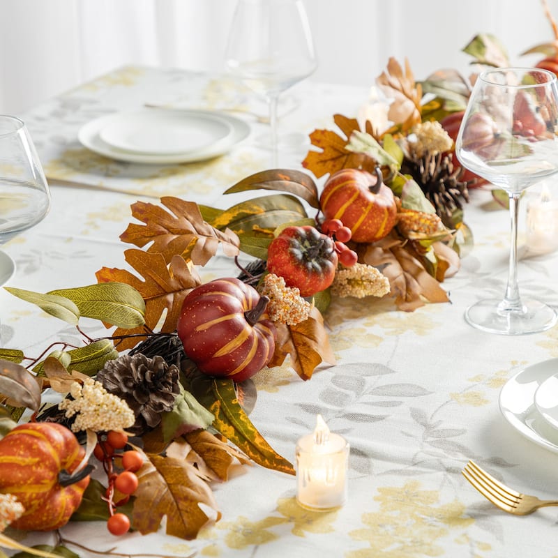 Glitzhome 72"L Fall Harvest Dahlia Pumpkin Berry Eucalyptus Floral Artificial Garland - Pumpkin & Leaf & Floral