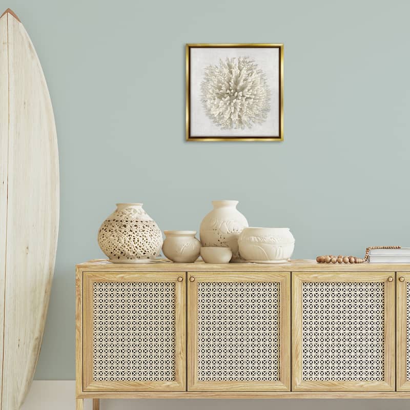 Stupell Natural Round Coral Framed Floater Canvas Wall Art Design By Caroline Kelly