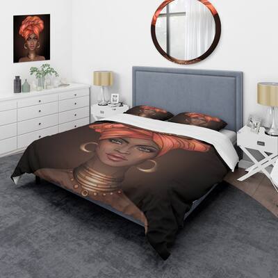 Designart 'African American Woman with Turban V' Modern Duvet Cover Set