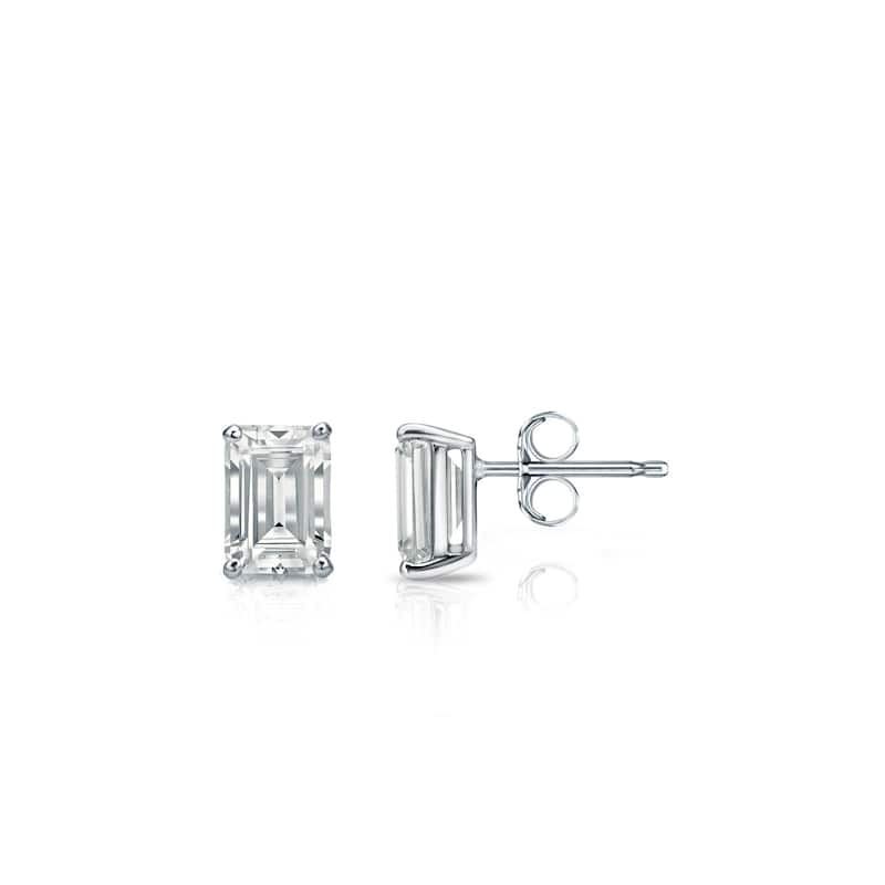 Auriya Lab Grown Emerald-cut 4-Prong Diamond Stud Earrings 2.00 to 10.00 ct. tw. Push-Back (D-E VVS) - 2.00ct. wt. - Platinum - White