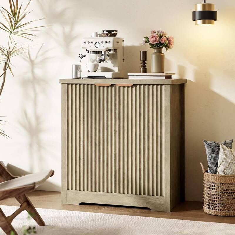Fluted Buffet Sideboard Cabinet with Doors & Shelves - Natural Oak