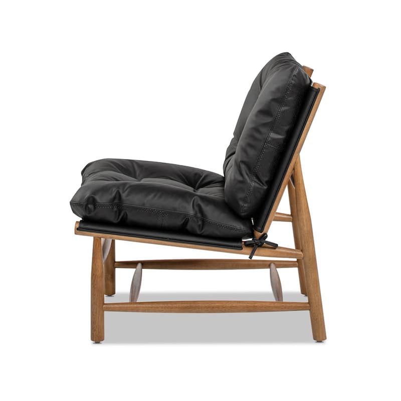 Oxford 26.5" Leather Mid-Century Modern Accent Chair, Noir Black Leather