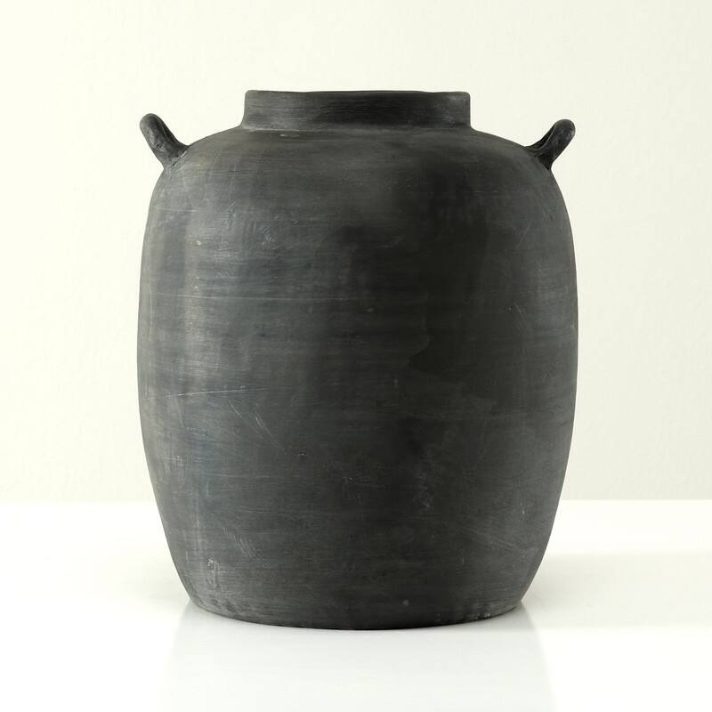 13 Inches High Earthy Gray Vase with Two Handles