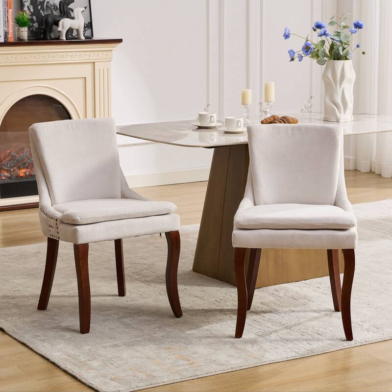 GDF Studio - Modern Chenille Upholstered Dining Chairs with Double-Layer Cushion & Curved Wood Legs, Set of 2