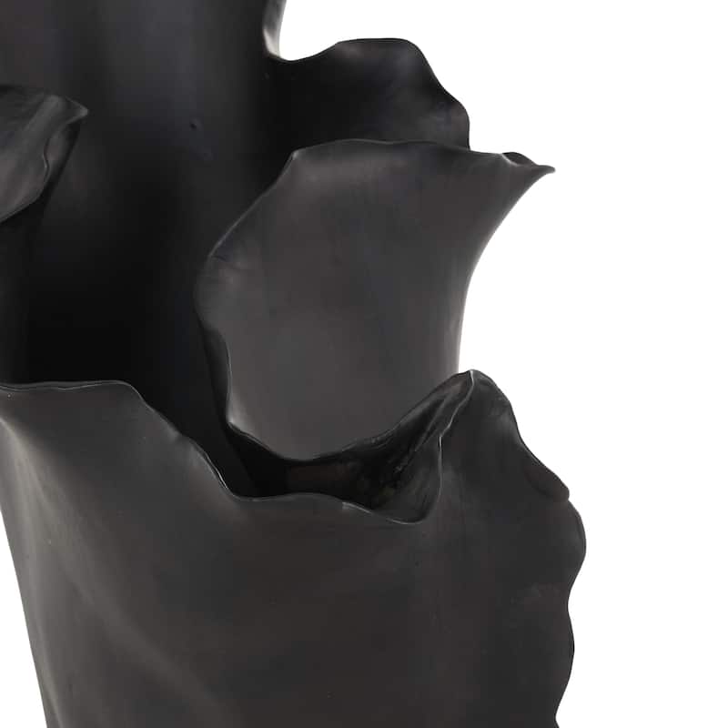 Ceramic Abstract Floral Inspired Vase with Wavy Folded Rim - White or Black - Roche River Decor