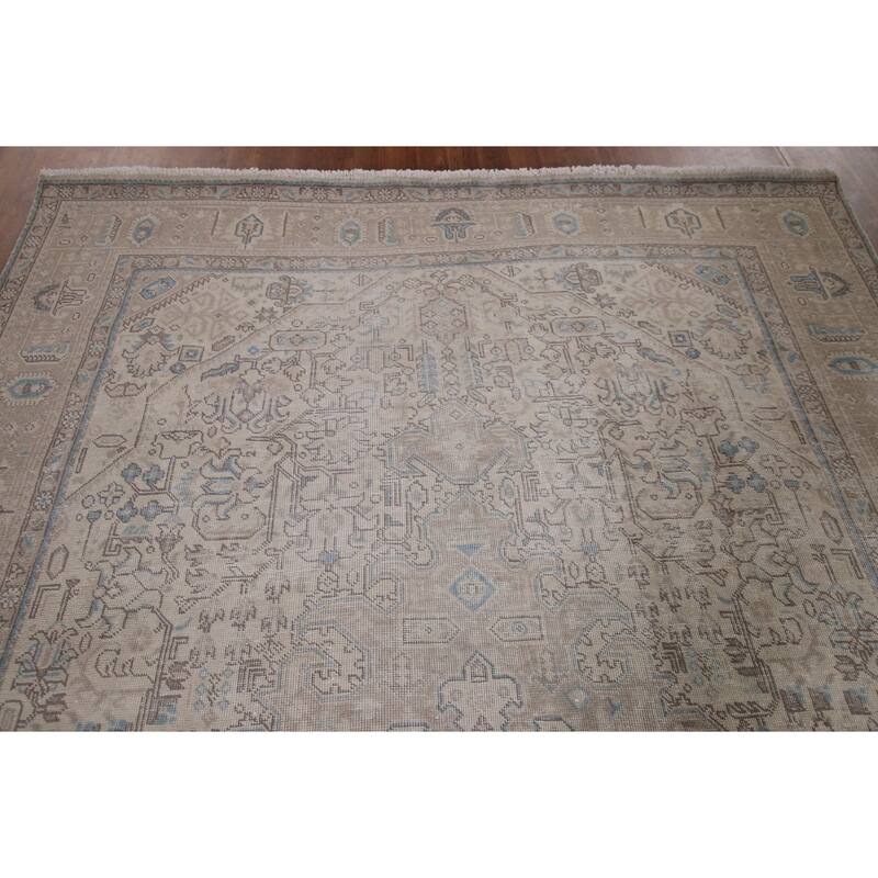 Handmade Vintage Distressed Tabriz Persian Rug Handmade Wool Carpet - 6'7" x 9'7"