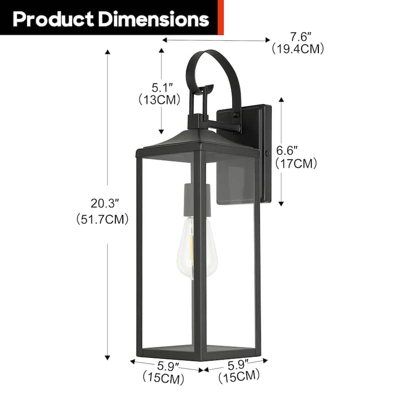 Castle 1-Light 15.81in. Outdoor Wall Light with Matte Black Finish and Clear glass shade