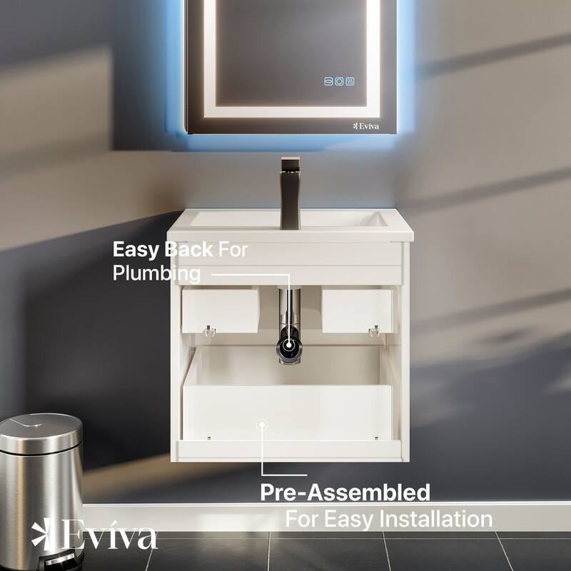 Eviva Joy 24" Wall Mount Bathroom Vanity with Porcelain Top