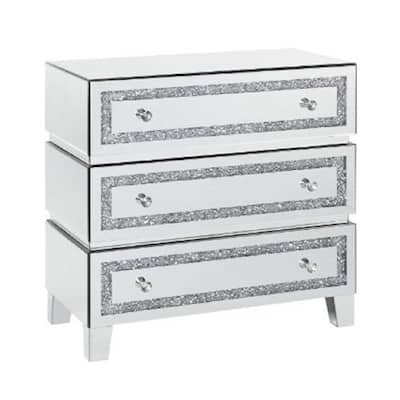 Storage Cabinet with 3 Drawers and Faux Diamond Inlays, Silver