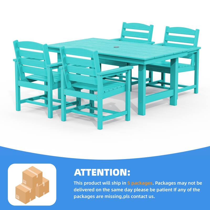 5-Piece HDPE Outdoor Dining Table Sets with Umbrella Hole - 1-Table 4-Chairs