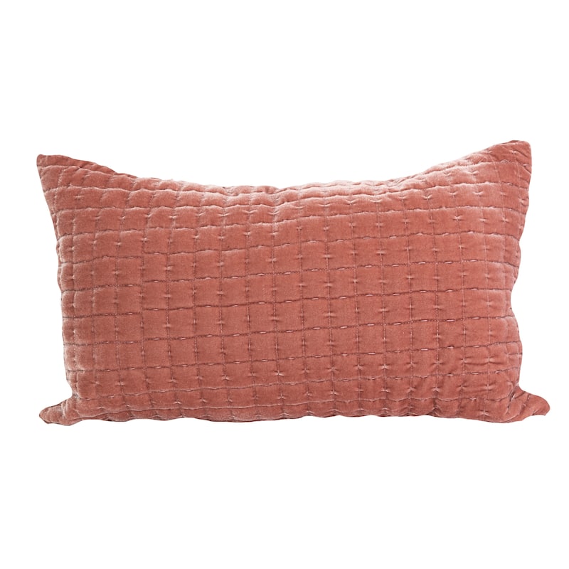Layla Quilted Velvet Accent Pillow Cushion 12x20 Grey - Pink