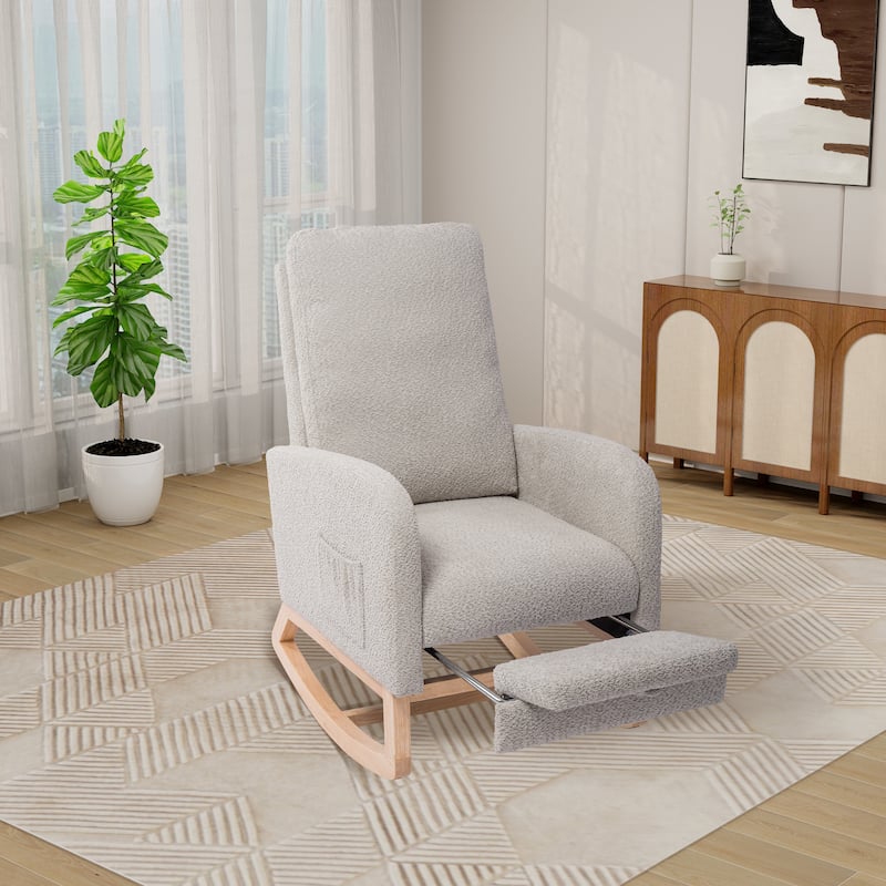Rubber Wood Legs Rocking Chair with Retractable Footrest