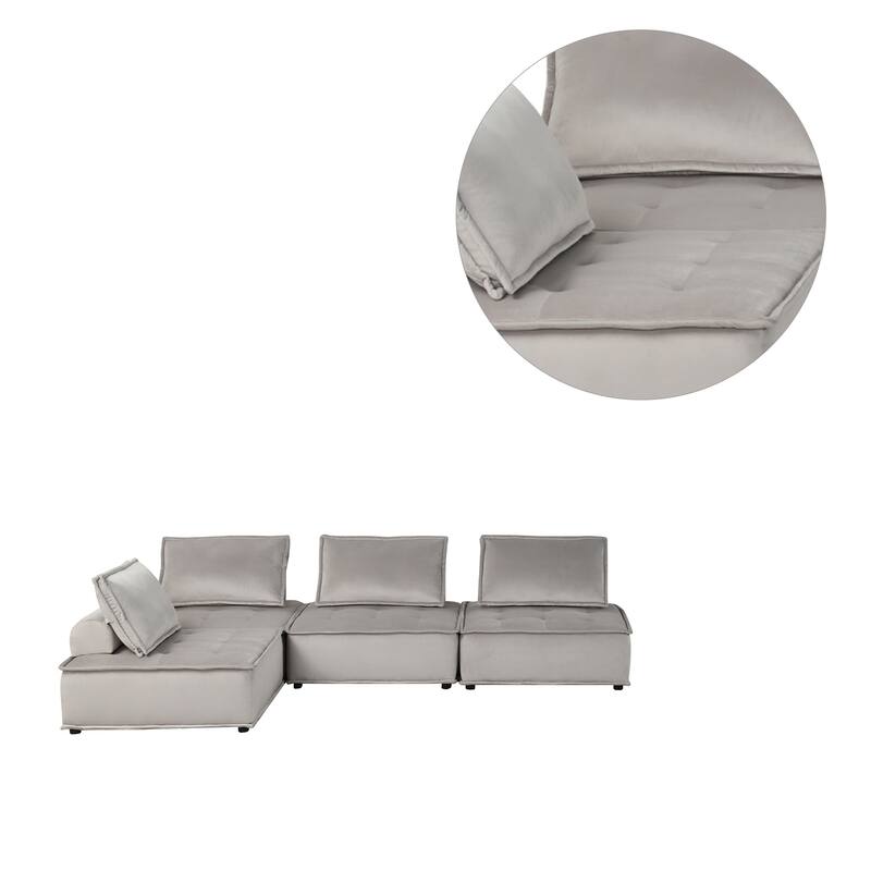 4 Piece Velvet Modular Sectional Sofa with Tufted Seat Design