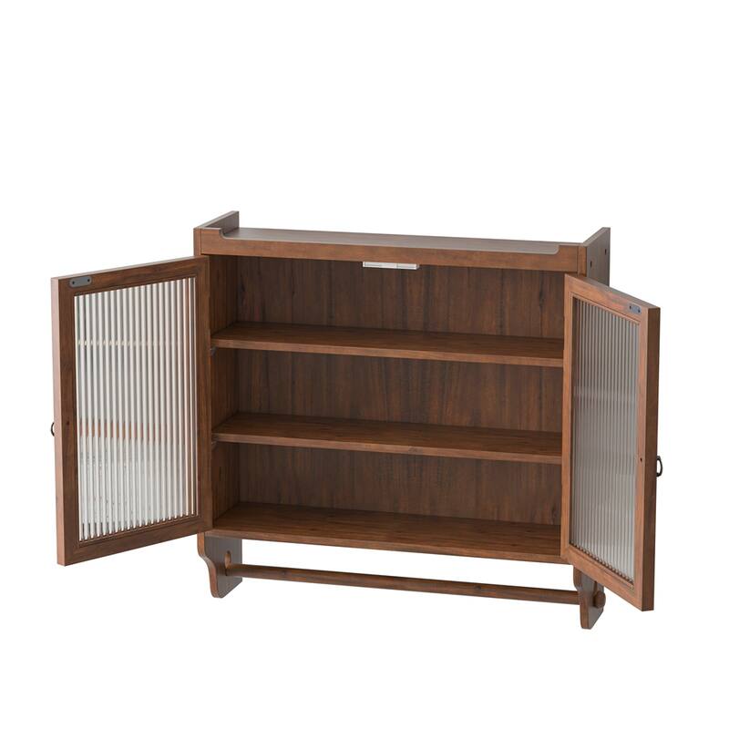 24.8"Glass Door Vintage Double Door Wall Cabinet with Three Tiers