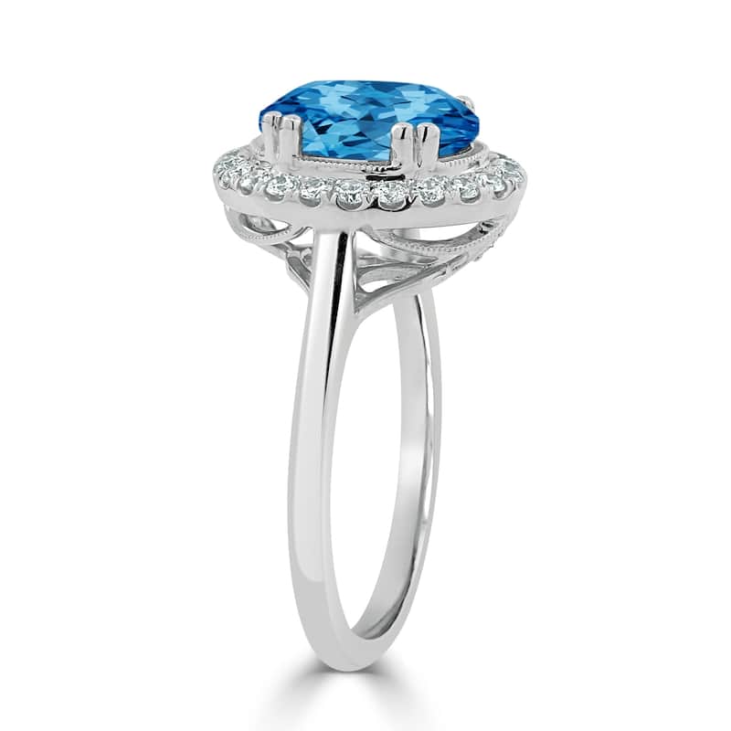 Auriya Vintage 2 5/8ct Oval Swiss Blue Topaz and Halo Diamond Engagement Ring 1/3ctw 14k Gold