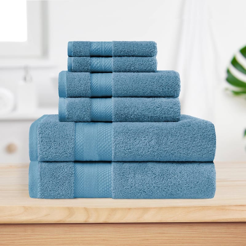 Superior Turkish Cotton 6 Piece Solid Plush Heavyweight Towel Set - Denim Blue
