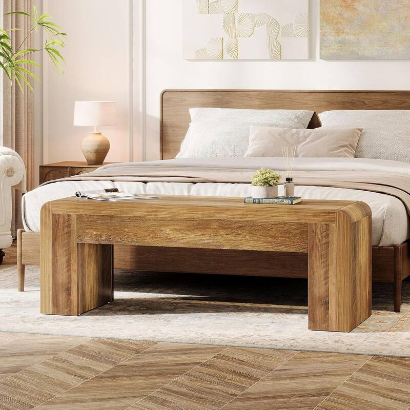 47.24 Inches MDF End of Bed Bench for Bedroom, Farmhouse Hallway Bench for Entryway