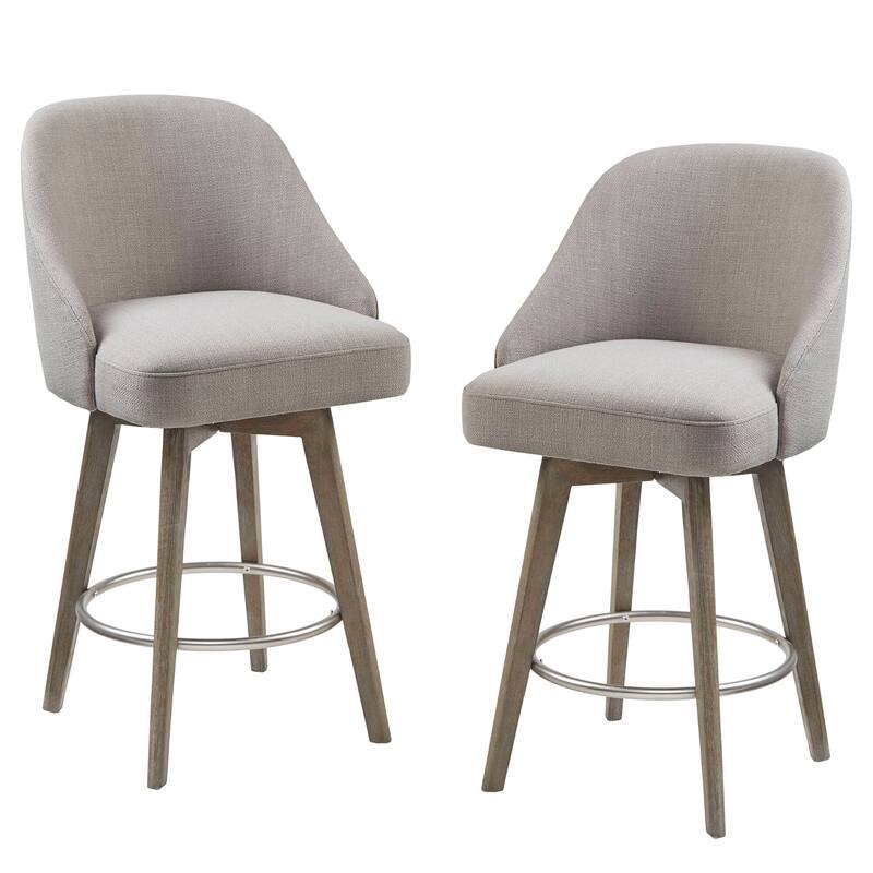 Madison Park Pearce Swivel Upholstered Counter Stool with Solid Wood Legs & Metal Footrest
