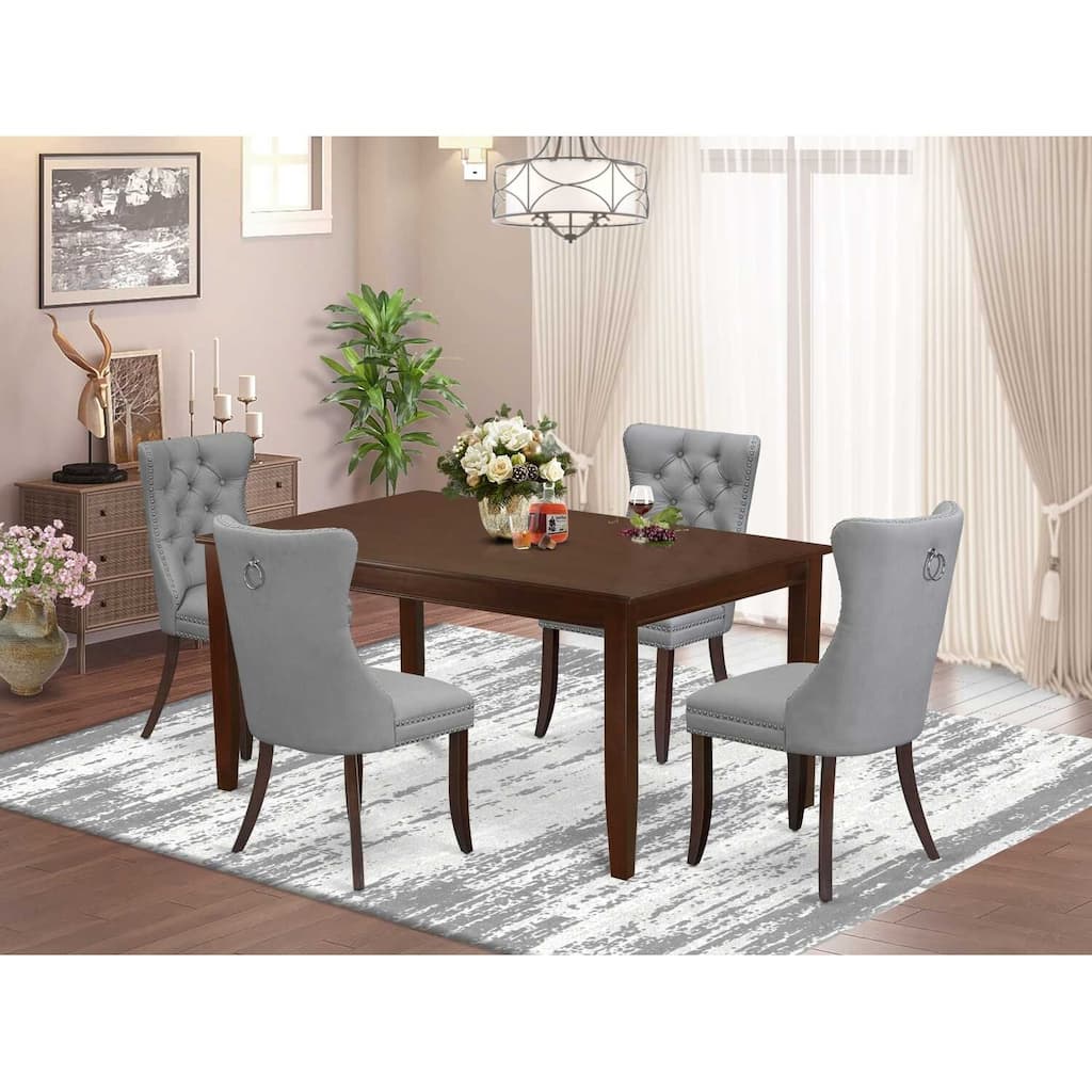 5-Piece Mahogany Finish Solid Wood Top-Rectangular Upholstered Dining Room Set-Seats 4