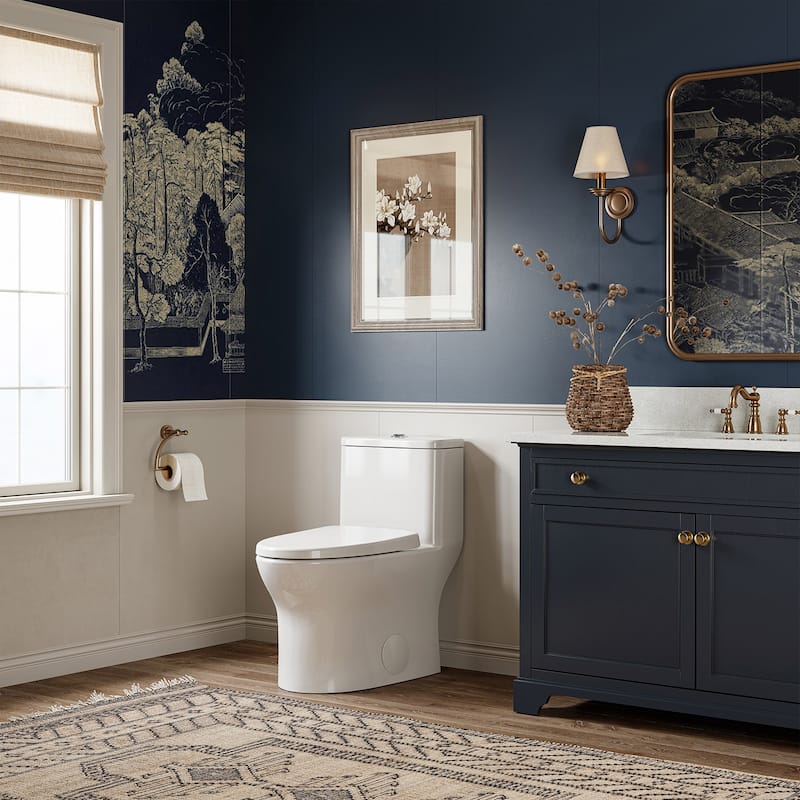 HOROW 1 Piece WaterSense Dual Flush Elongated Toilet White Rimless Bowl Child Seat 1000g Flush - 12 inch Rough In - N/A