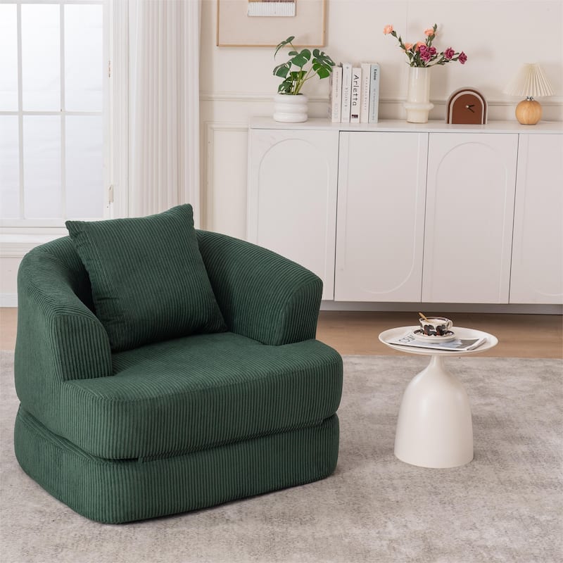 Single Club Arm Chairs Corduroy Recliner Foldable Chaise Lounges Floor Accent Chairs with Pillow for Living Room Lounge Chairs - Green